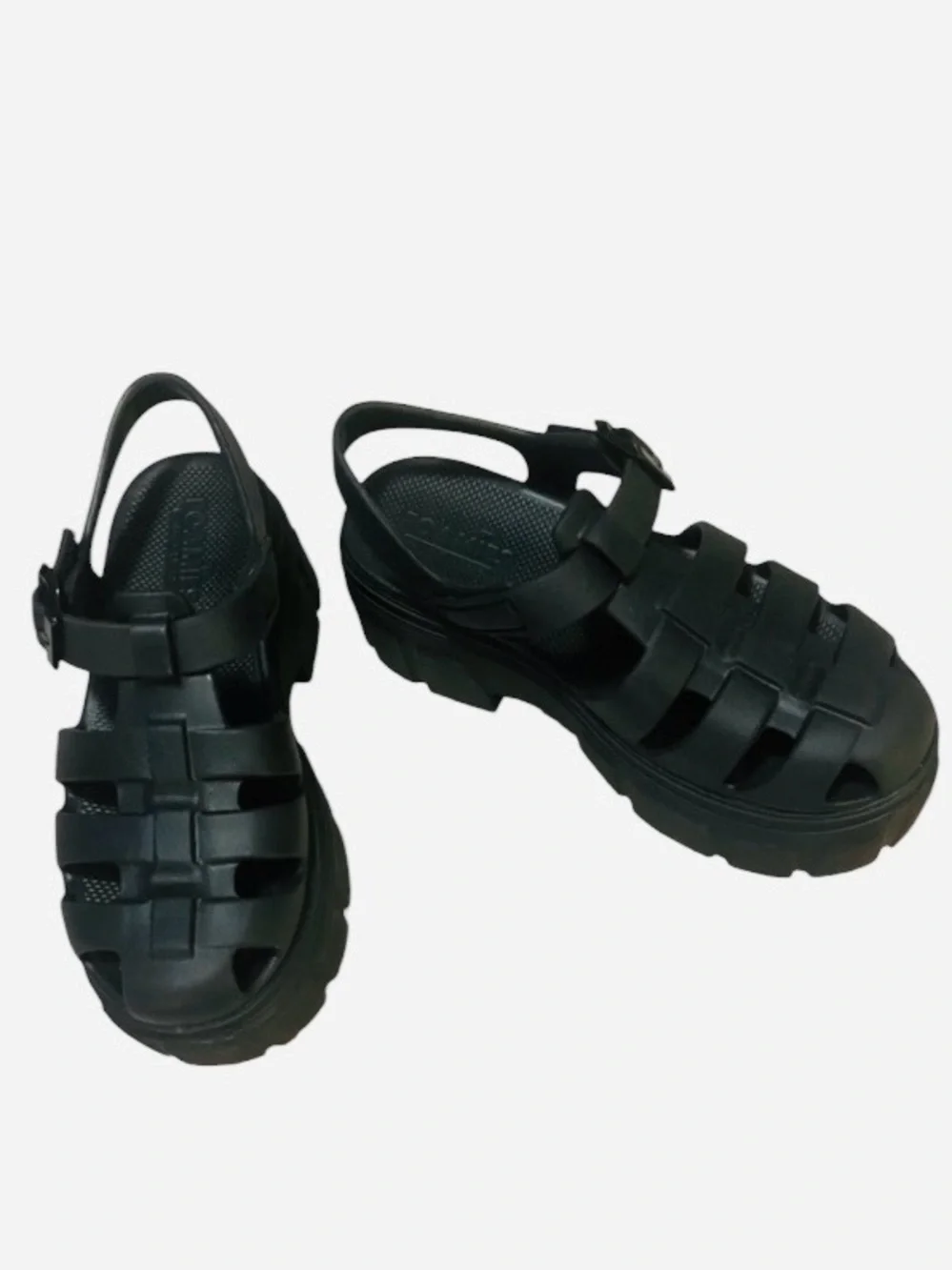 Skechers Foamies Black Caged Platform Fisherman Velcro Sandals Sz 6 - Picture 1 of 8